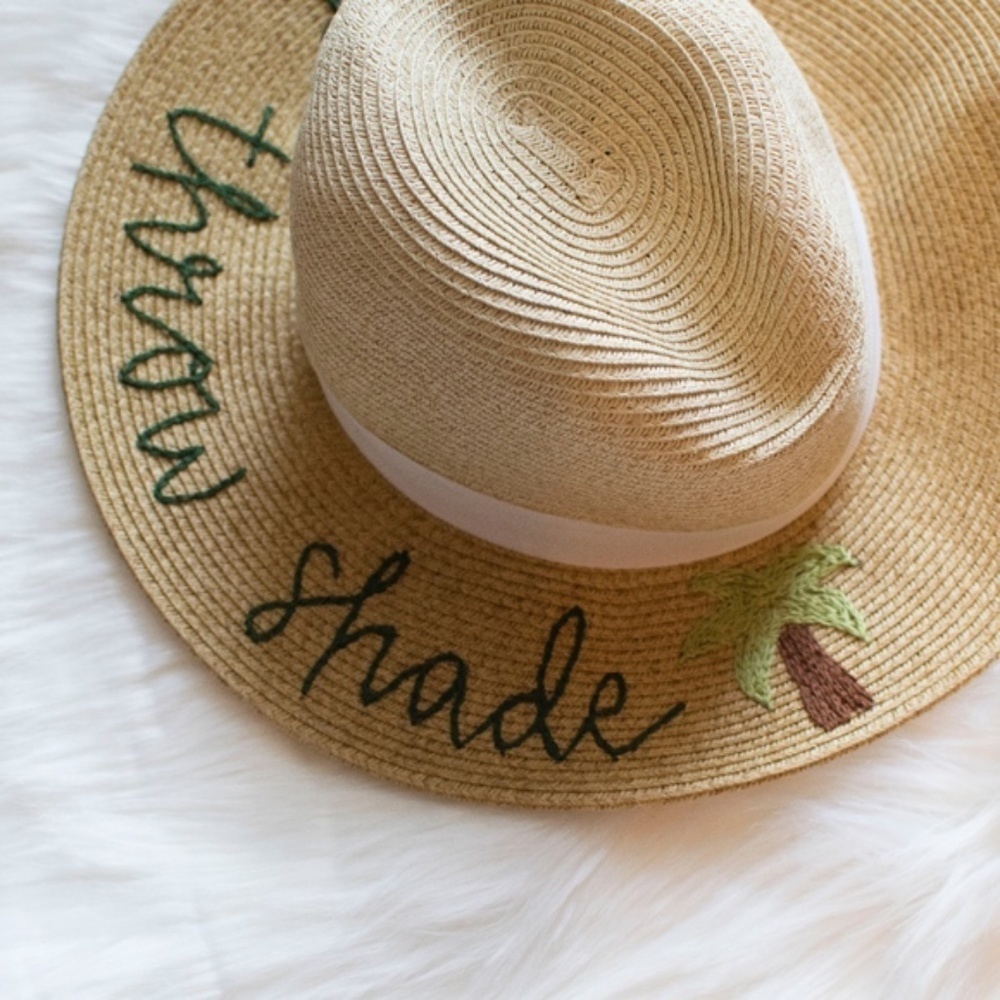Embroidered Sun Hat Summer Straw Don't Throw Shade‎